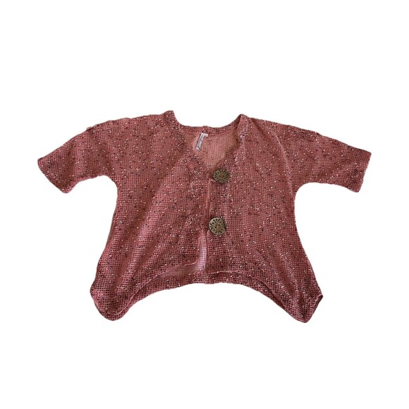 Lulu B Cardigan Top M Mesh Button Cover Up Sheer Asymmetrical Lagenlook Artsy - Picture 2 of 9